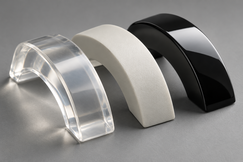 Illustrative resin samples with different finishes and translucency