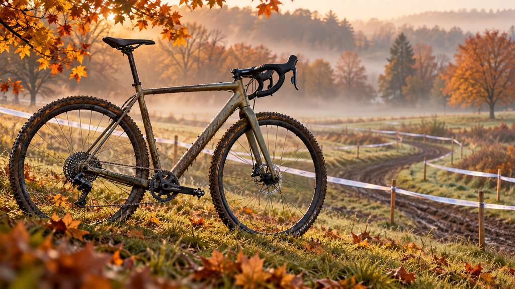 Conceptual autumn cyclocross course with a drop-bar bicycle