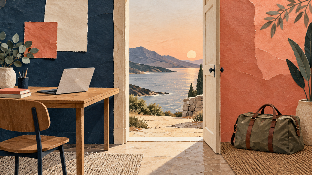 Conceptual collage separating work commitments from travel time